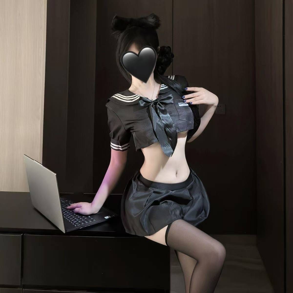 Sailor Student Roleplay Lingerie Set with Pleated Mini Skirt and Stockings - Image 2