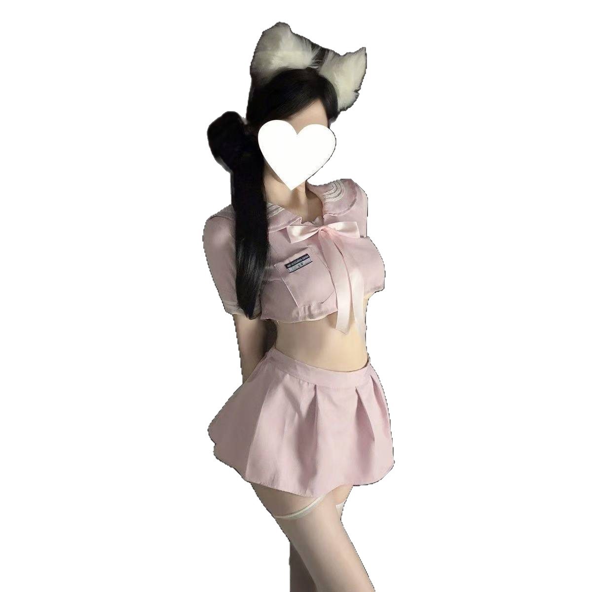 Sailor Student Roleplay Lingerie Set with Pleated Mini Skirt and Stockings - Image 5