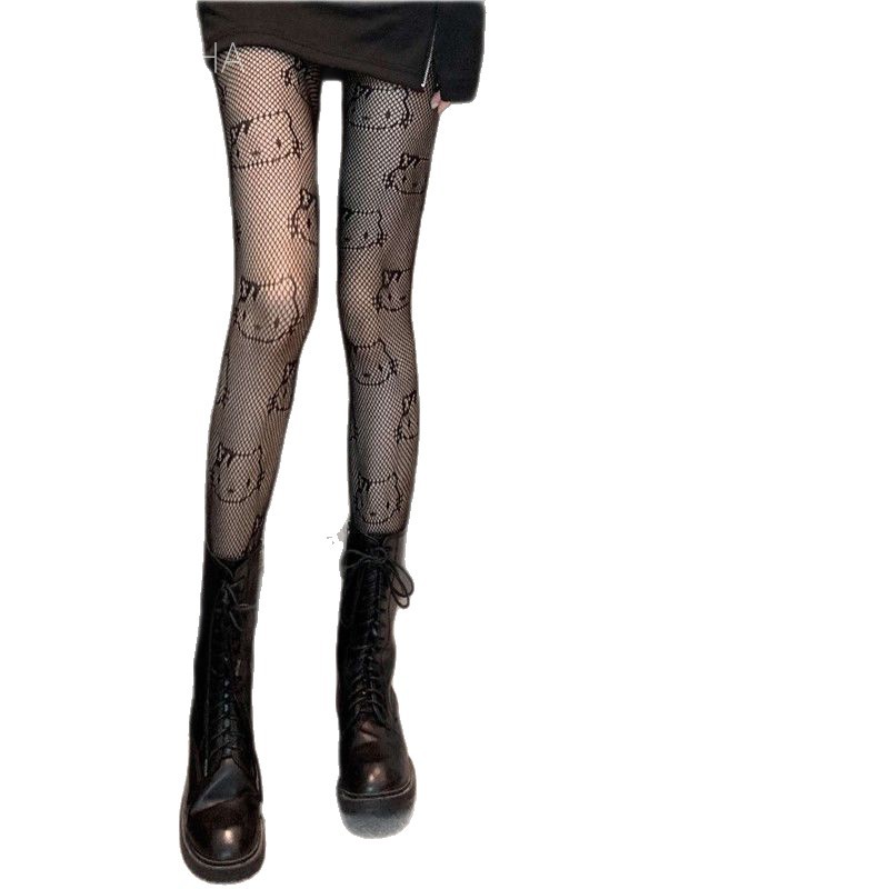 Hand-Tearable Fishnet Pantyhose, Black Lace-Trim Stockings, One Size, No-Remove Design - Image 5