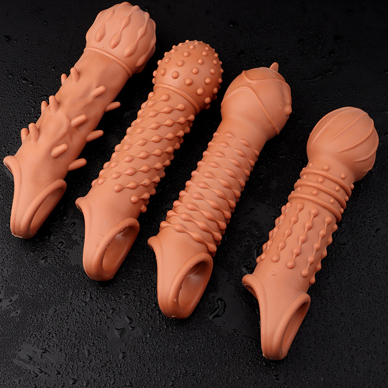 Textured Studded Condom Sleeve with Wolf-Tooth Particles, Delay Lock Design, TPE - Image 4