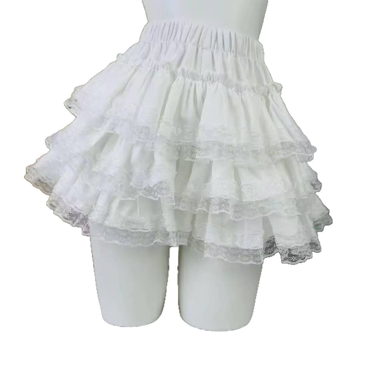 Sweet White Lace Puff Cake Half Skirt, High-Waist Slimming Cosplay Ballet Style - Image 5