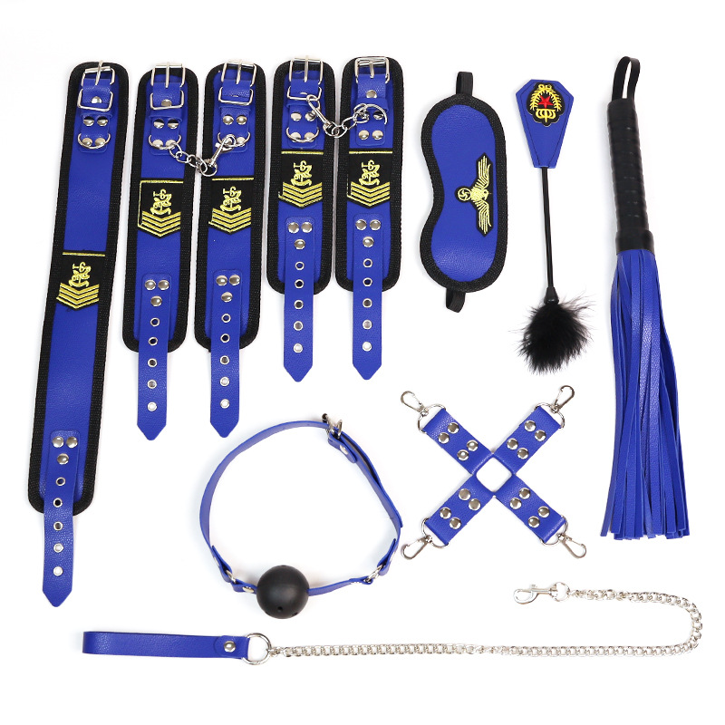 Nine-Piece Bondage Kit with Metal Handcuffs and Nipple Clamps, PU Leather, White - Image 5