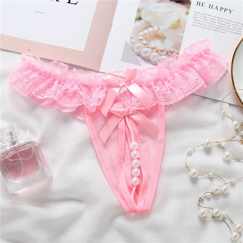 Women's Lace Open Low-Waist Thong in Pink, One Size - Image 2