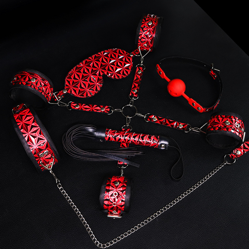 SM Eight-Piece Bondage Set with PU Leather Handcuffs and Metal Hardware - Image 4