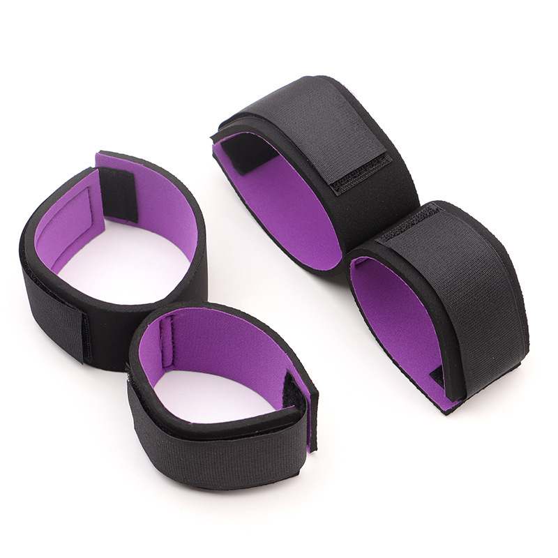 Purple Bed Restraint Set with Leg Splitter and Hand & Foot Cuffs - Image 3