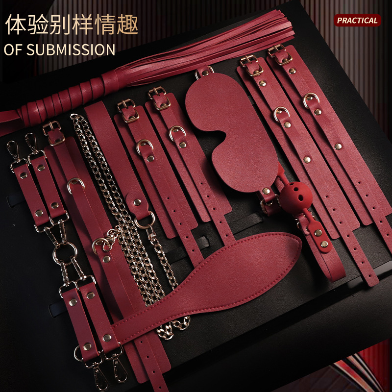 Jiuai SM Bondage Set for Couples with Nipple Clamps and PU Restraints, Black - Image 2