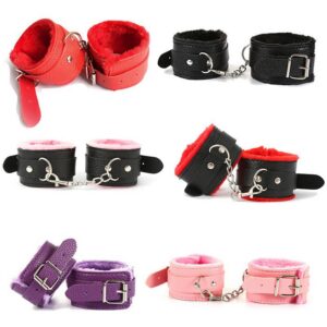 Jiuai SM Leather Plush Handcuffs Black Adult Bondage Training Accessory
