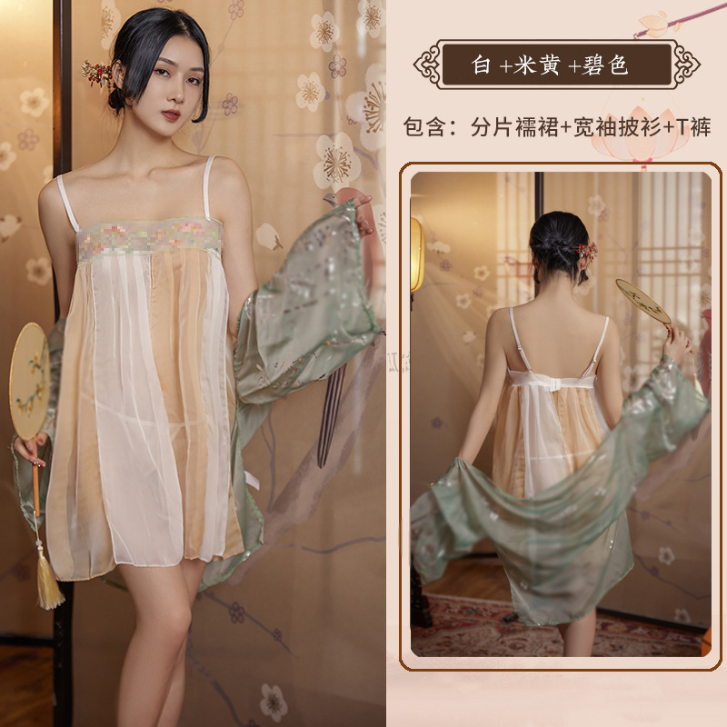 Perspective Chiffon Lingerie Set with Sheer Robe, Slip Dress and Thong - Image 4