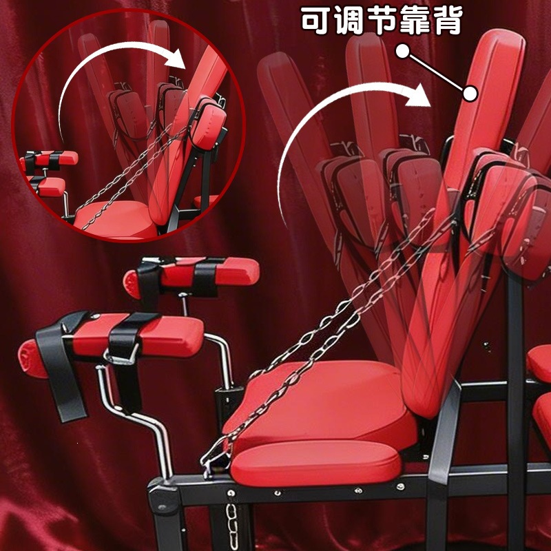 SM-御王座 Plus Bondage Restraint Stool in Black Iron and Tech Fabric - Image 4