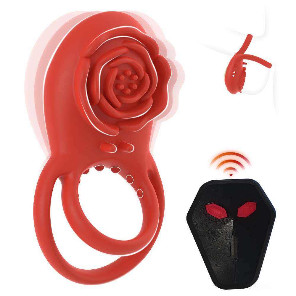 Rose Wireless Remote Vibrating Ring Prostate Massager, 8-Frequency Silicone Cock Ring - Image 4