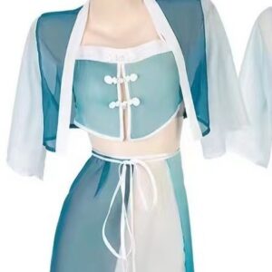 Peony Lace Tube Top Costume Set with Sheer Cape, Mini Skirt and Panties