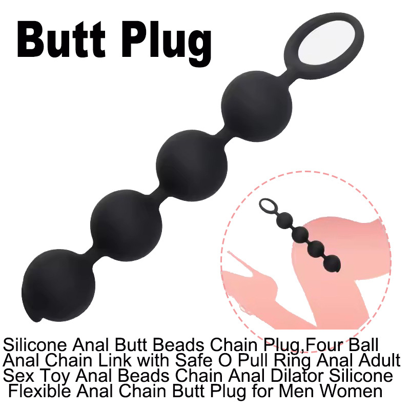 Silicone Anal Plug with Pull Beads, Manual Handle Control, Black Prostate Massage Toy for Men - Image 3