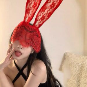 Lace Bunny Ear Bow Headband Set, White Party Hair Accessory for Stage and Amusement Park