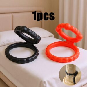 Locking Double Ring Silicone Delay Cock Ring, Black, Non-vibrating