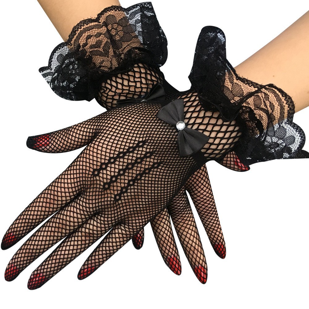 Black Lace Airplane Gloves for Women, Hollow Elastic Performance Gloves - Image 5