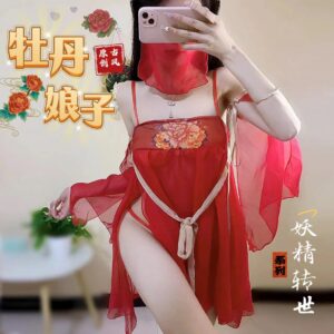 Retro Palace-Style Hanfu Lingerie Set with Veil, Tube Top and Briefs
