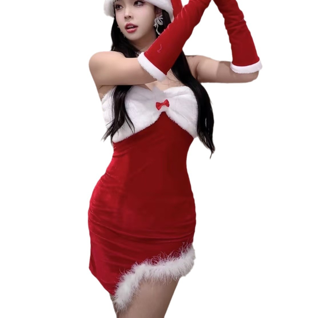 Bunny Christmas Costume Set with Hooded Ears and Sleeves, Red Polyester One-Size - Image 5
