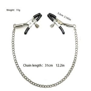 Metal Nipple Clamps with Chain, Black Unisex Adult Sensory Accessory