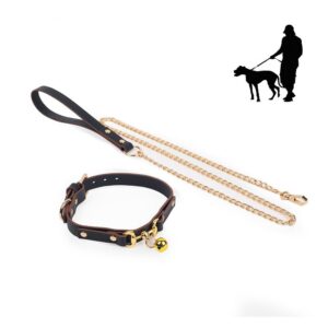 Leather Flirt Collar Necklace with Detachable Leash, Unisex Black-Pink Alternative Restraint