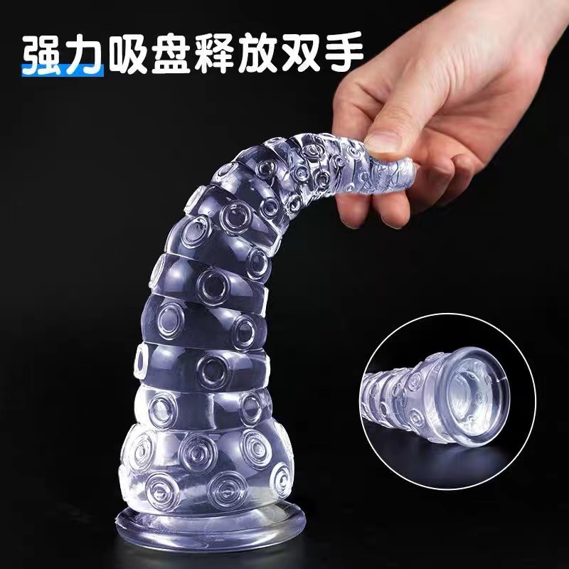 XXL Clear Anal Plug with Suction Cup Base, Ribbed Texture for Beginners - Image 4