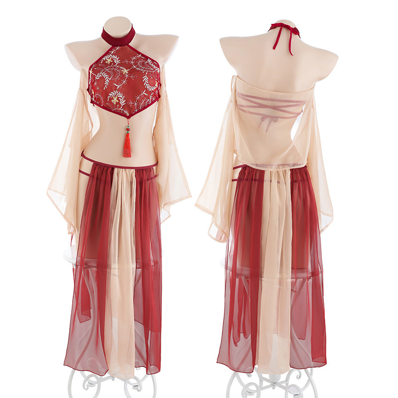 Hanfu-Inspired Palace Costume Set with Bellyband, Shawl, Gauze Skirt and Thong, Plus Size - Image 4