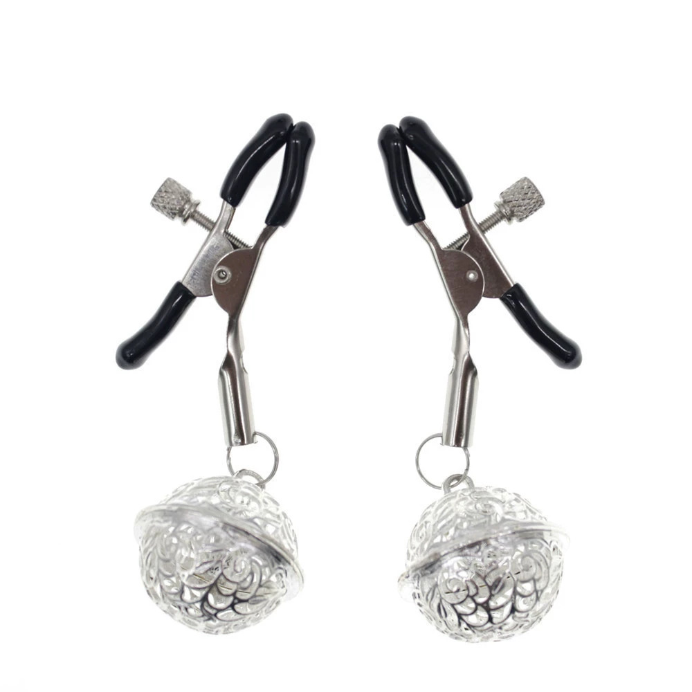 Nipple Clamps with Bell Pendant and Tassel, Red Silver Bell Design - Image 5