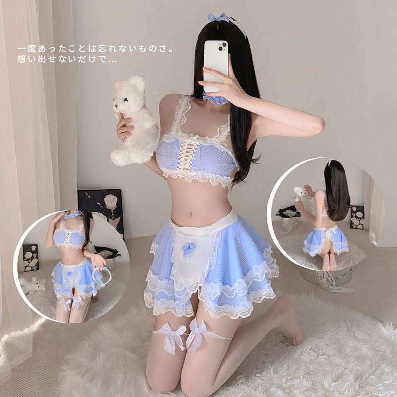 Lolita Maid Roleplay Costume Set with Apron, Headpiece and Stockings - Image 2
