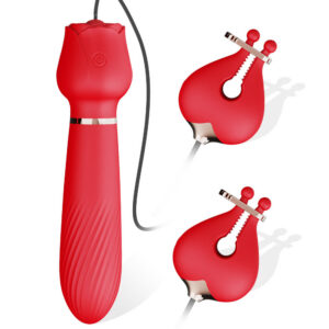 Rose Breast Clip Vibrator, Silicone Rose-Red Massager for Adults