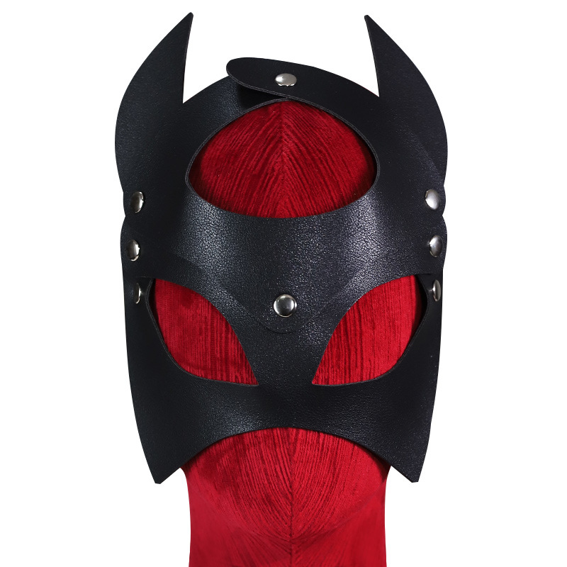 SM Masked Eye Mask Role-Play Blindfold for Couples, Black Leather and Metal - Image 4