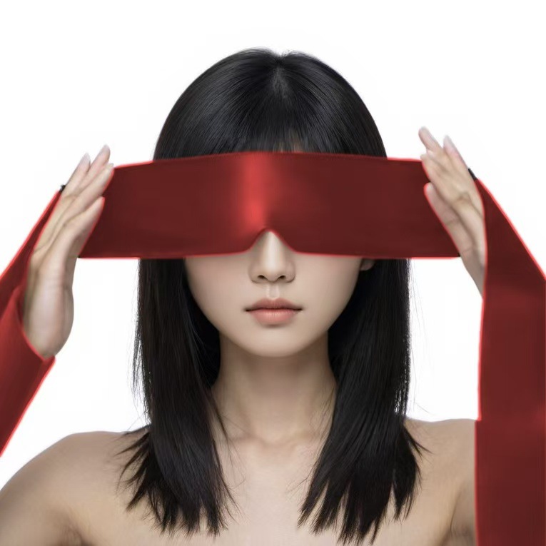 Opaque Imitation Silk Eye Mask with Bow Hand Strap, Rose Red and Black, 150 cm - Image 5