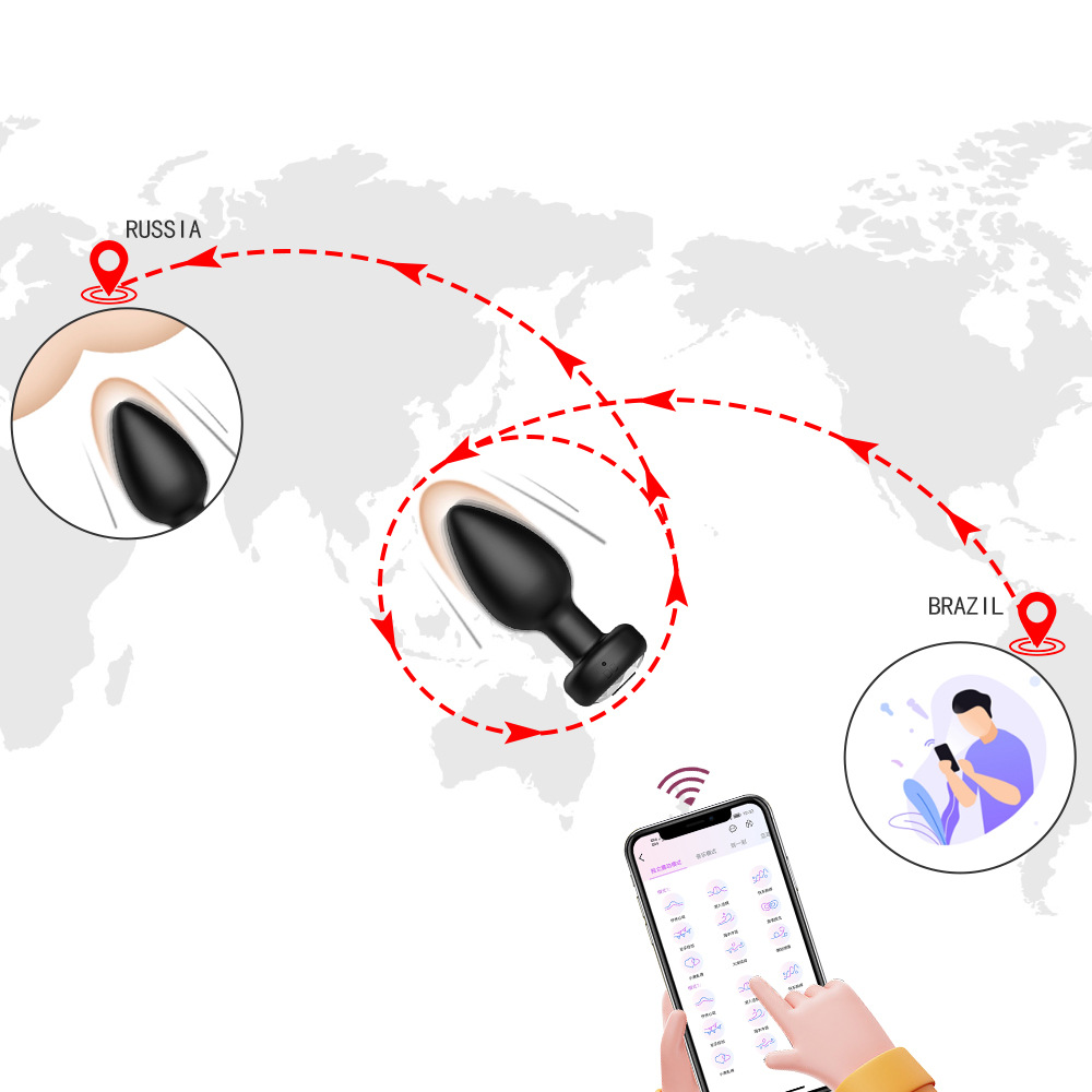 APP Remote Control Vibrating Anal Plug Set, 10 Frequencies, Silicone, Black, 4-Piece - Image 4