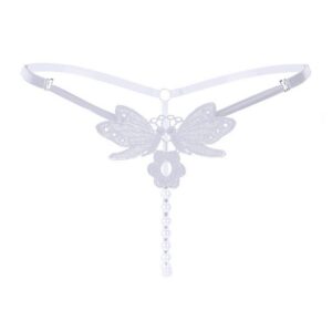 Women's Embroidered Pearl G-String Low Waist Adjustable T-Back Underwear