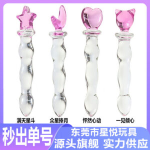 Crystal Glass Dildo Wand, Transparent Heart-Key Design, Smooth Adult Massage Stick