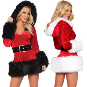 Women's Santa Claus Christmas Costume, Velvet One-Piece Stage Outfit, One Size