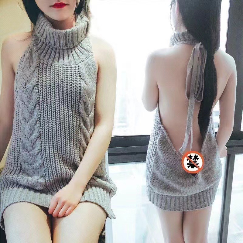 Plus Size Off-Shoulder Backless Two-Piece Sweater Dress Set, Striped Knit, Fall 2024 - Image 2