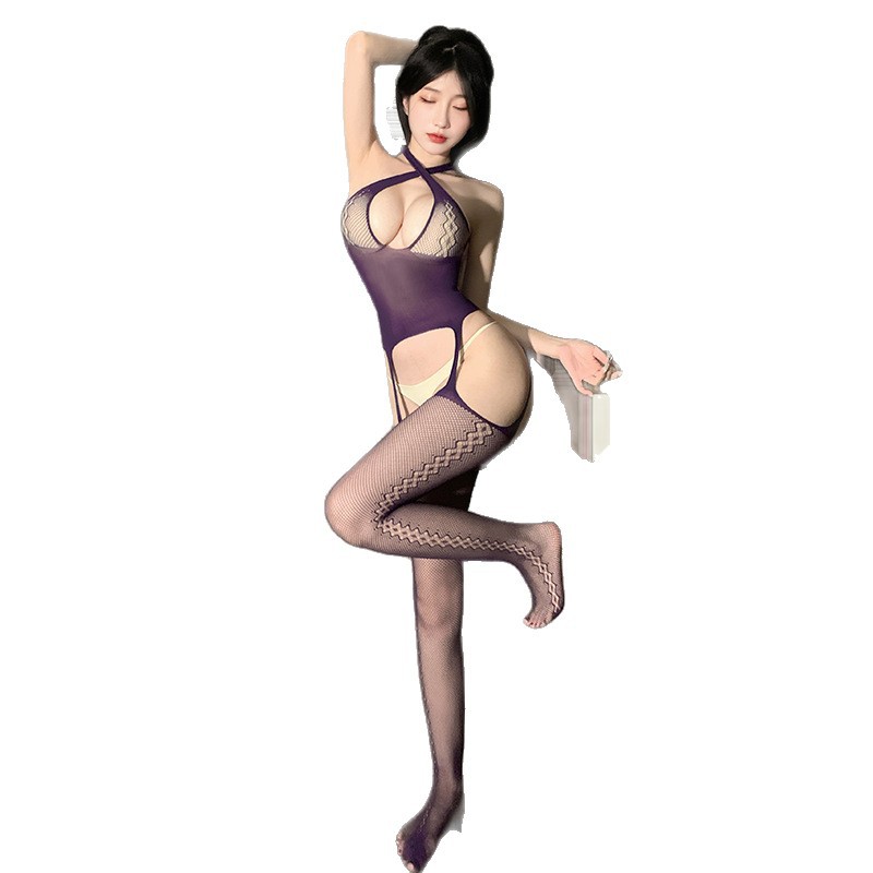 Feimu Acacia Love Net Open Crotch Jumpsuit 7521 Black Lingerie Bodystocking - Image 5