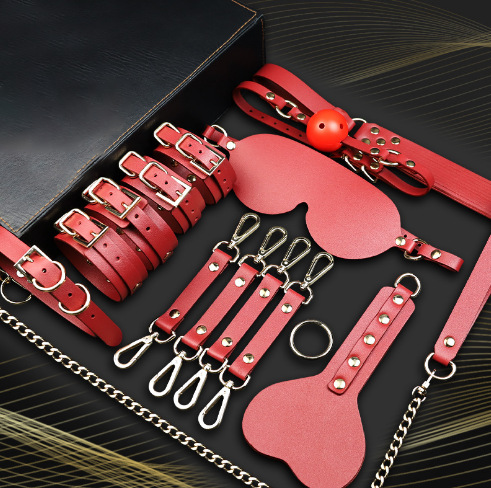 PU Leather Bondage Kit with Handcuffs, Nipple Clamps and Low-Temperature Candles in Black Storage Case - Image 2