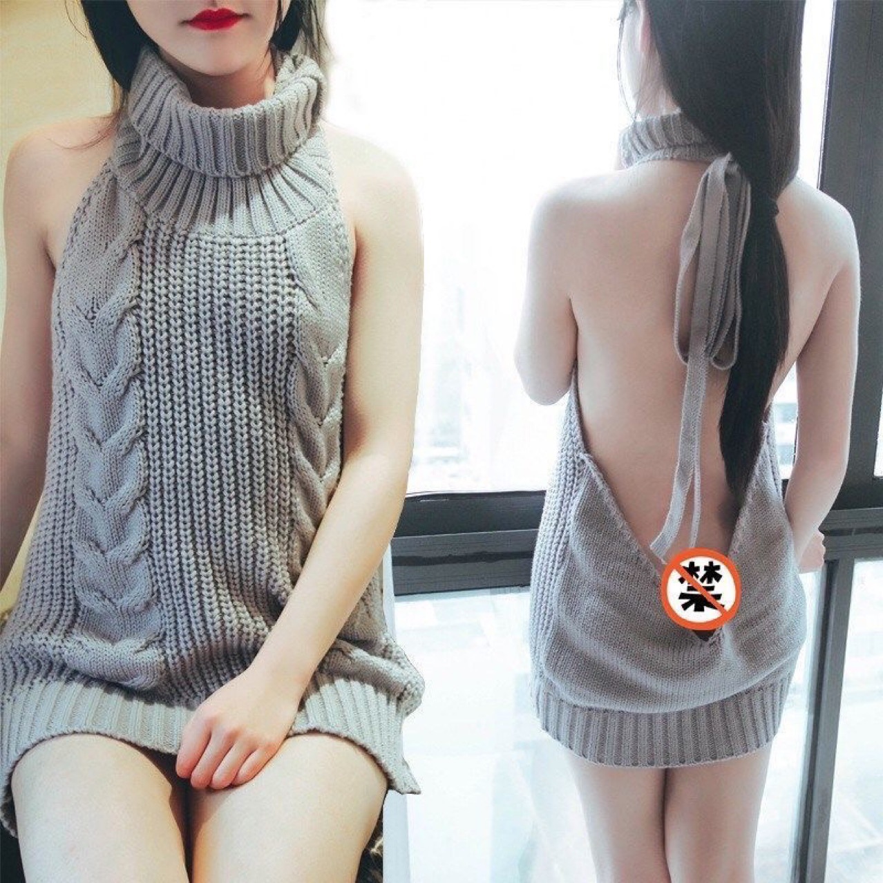 Backless High-Neck Sleeveless Roleplay Pajama Costume, Black One Size - Image 4