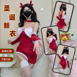 Christmas Bunny Costume Set with Dress, Gloves, Ears and White Garter