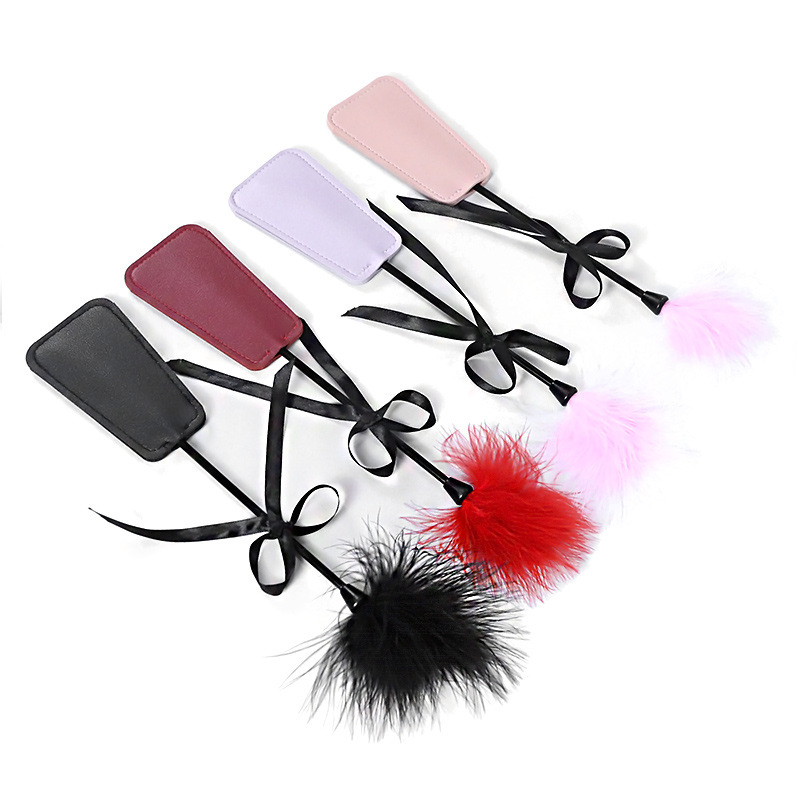 Feather & Leather Slap Paddle for Couples Foreplay, Black PVC Adult Sensory Toy - Image 4