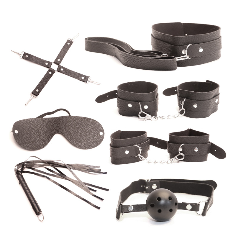 Bondage Kit with Handcuffs, Whip, Gag, Blindfold and Storage Pouch, PU, Pink - Image 4