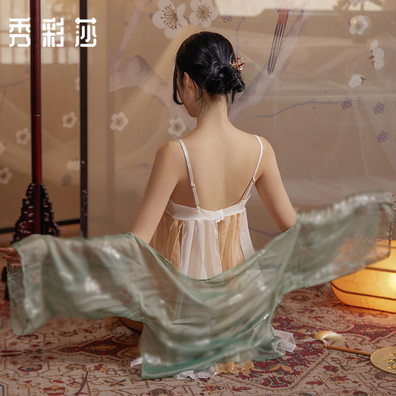 Perspective Chiffon Lingerie Set with Sheer Robe, Slip Dress and Thong - Image 2