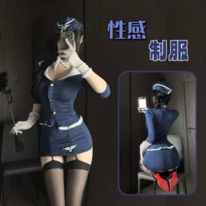 Flight Attendant Roleplay Costume Set with White Garters and Gloves