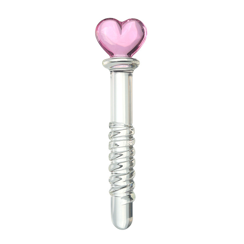Glass Anal Plug with Poker Card Crystal Design, Bumps and Threads Texture, Transparent - Image 4