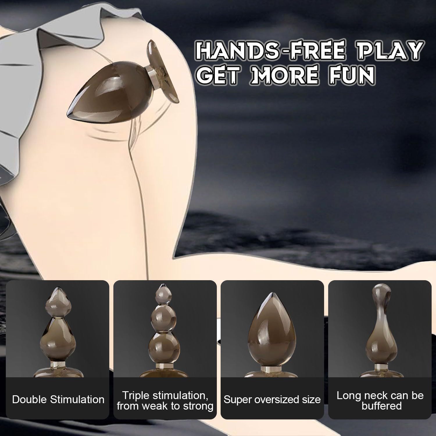 Black TPE Anal Plug Set for Men and Women, Flexible Anal Strips for Beginners - Image 2