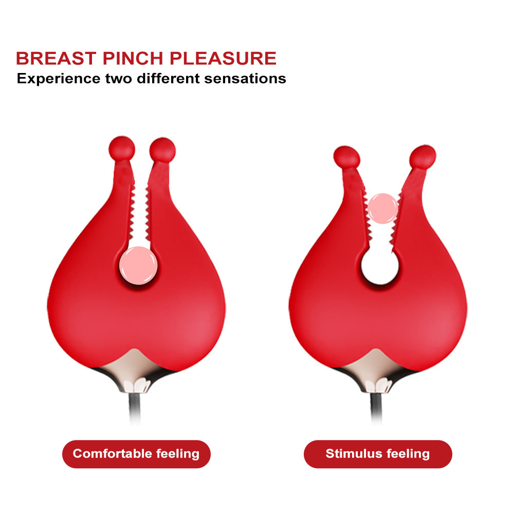 Rose Breast Clip Vibrator, Silicone Rose-Red Massager for Adults - Image 2