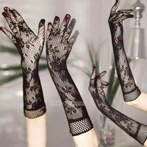 Lace Mesh Long Gloves, White Five-Finger Bridal Gloves, Breathable 2025 Spring