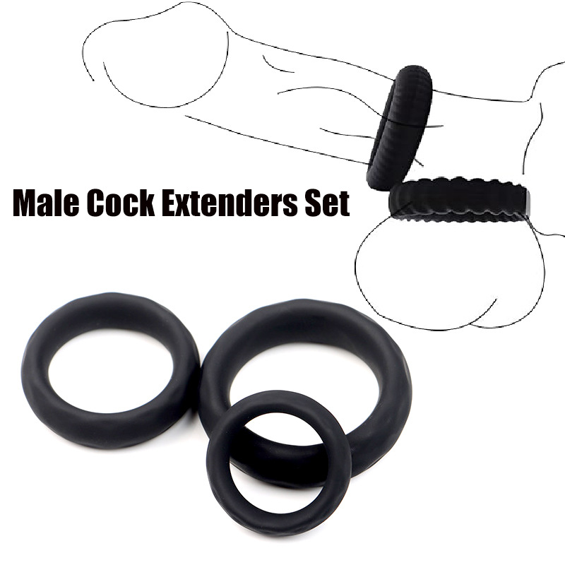 Men's Silicone Triple-Ring Set, Non-Vibrating Cock Ring, Stretchy Slip-on Design - Image 2