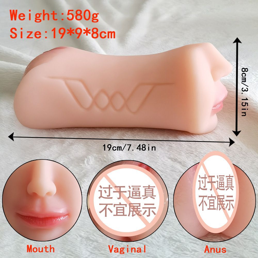 Double-Headed Manual Masturbator Cup with Three Channels, TPE Dual-Entry Design - Image 3