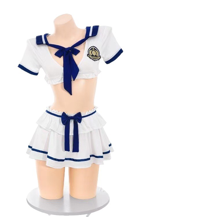 Sailor Schoolgirl Roleplay Lingerie Set with Mini Skirt and Thong - Image 5
